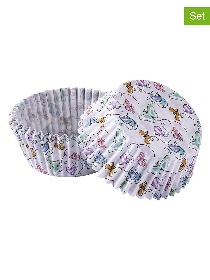 Fackelmann 2er-Set: Muffin-Papierförmchen ''Schmetterling'' in Weiß/ Bunt - 2x 50 Stück - onesize