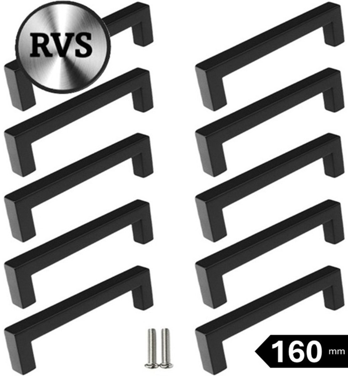 MSQDESIGN Set van 10 Handgrepen RVS Mat Zwart - Moderne Meubelgreep voor Keuken en Kast - Inclusief Schroeven