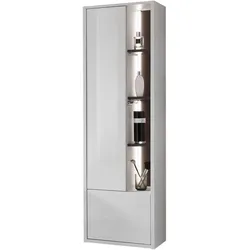 BADSCHRANK weiß Hochglanz, grau, Badezimmer Hochschrank inklusive Beleuchtung