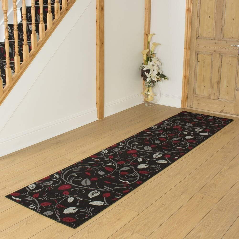 Latitude Run Runner Andy Floral Indoor / Outdoor Area Rug Black Runner 480cm x 70cm