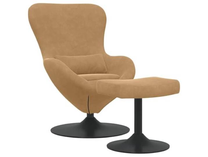 KTHLBRH Egg Stuhl mit Sitzhocker aus braunem Samt mit drehbarem Fuß Premium-Samt, 360 Grad drehbare Basis, ergonomische Armlehnen, minimalistisches Design, einfache Pflege