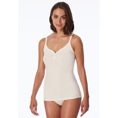 Unterhemd SCHIESSER "Naturschönheit", Damen, Gr. 36, N-Gr, Ärmellos aus Feinripp, beige (sekt), Feinripp, Obermaterial: 95% Baumwolle, 5% Elasthan, figurbetont, V-Ausschnitt, Unterhemden Unterhemd, Perlmutt-Knopfleiste, schmale Träger, weich,...