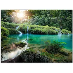 Wallario Herdabdeckplatte 60 x 52 cm (BxH), 2-teilig Türkisgrüner See im Nationalpark in Guatemala