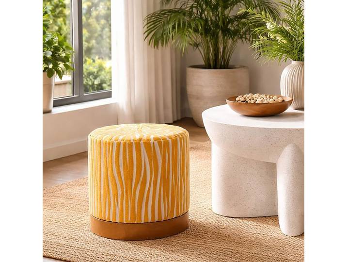 Pouf Faleli Dmora en Tissu Jaune Moutarde 41x42x41h cm