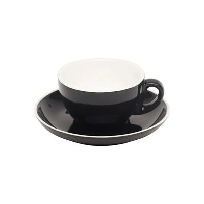 12x Cappuccino Tasse Obertasse + Untertasse Italia 200 ml schwarz, Porzellan