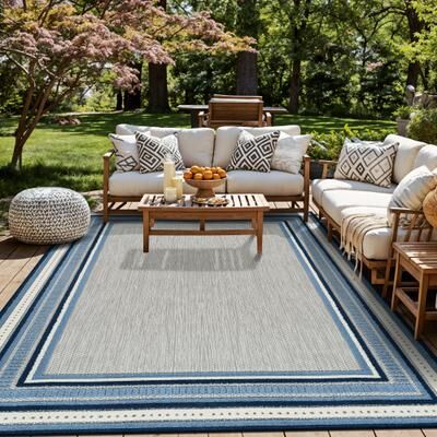 World Rug Gallery Coastal Border Indoor/Outdoor High-Low Area Rug