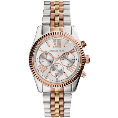 Chronograph MICHAEL KORS "LEXINGTON", rosa (silberfarben, goldfarben, roségoldfarben), Armbanduhren, Damen, silberfarben-roségoldfarben, Chronograph, Quarzuhr, Armbanduhr, Damenuhr, Stoppfunktion, Edelstahlarmband