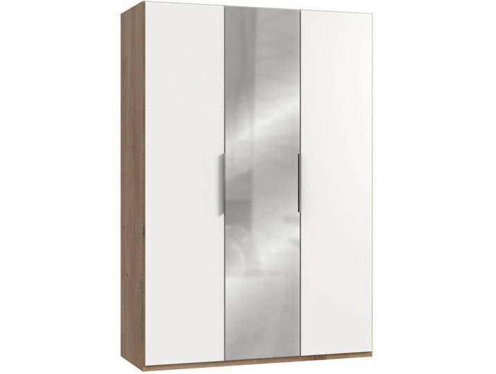 Mid.you Drehtürenschrank Wimex Level 36A, Weiß, Eiche, 2 Fächer, 150x216x58 cm, BQ - Bündnis für Qualität, Made in Germany, DIN EN ISO 9001, umfangreiches Zubehör erhältlich, in verschiedenen Größen Holzdekoren Schrankfront mit Spiegel, Schlafzimmer, Kleiderschränke, Drehtürenschränke