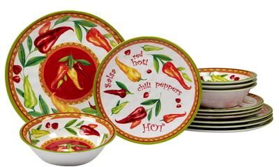 Certified International Red Hot 12 Pieces Melamine Dinnerware Set