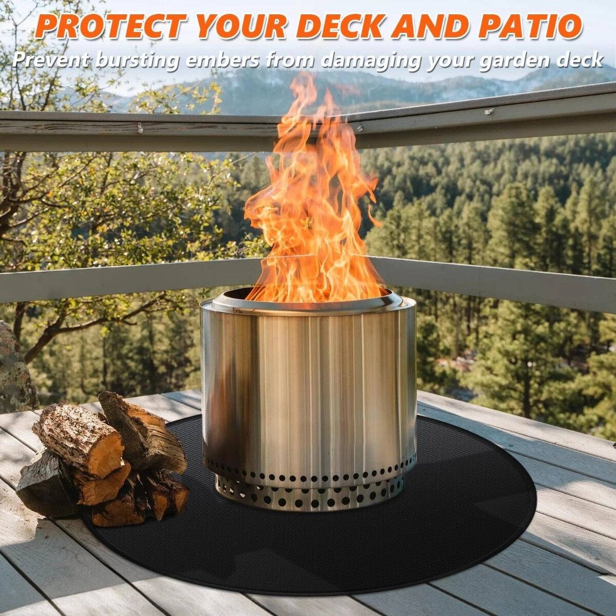 INF Outdoor-Schutzmatte für BBQ und Feuerstelle – Silikon-Glasfaser, hitzebeständig, wasserdicht, Schwarz L