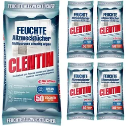 CLENTIN Feuchte Allzwecktücher, 5 x 50 St Ozean, Streifenfrei, Fettl√∂send