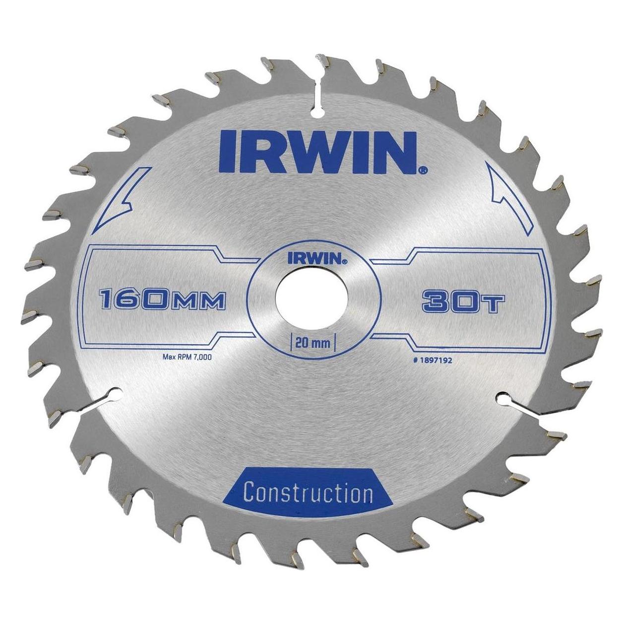 Irwin IRW1897192 160 x 20 mm 30Teeth Kreissägeblatt mit ATB Mahlgrössen Zahn (1897192)