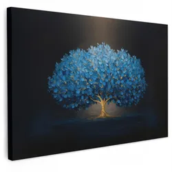 LEINWANDBILD Baum - Blau - Blätter - Pinselstriche Wohnzimmer Groß 120x80 cm