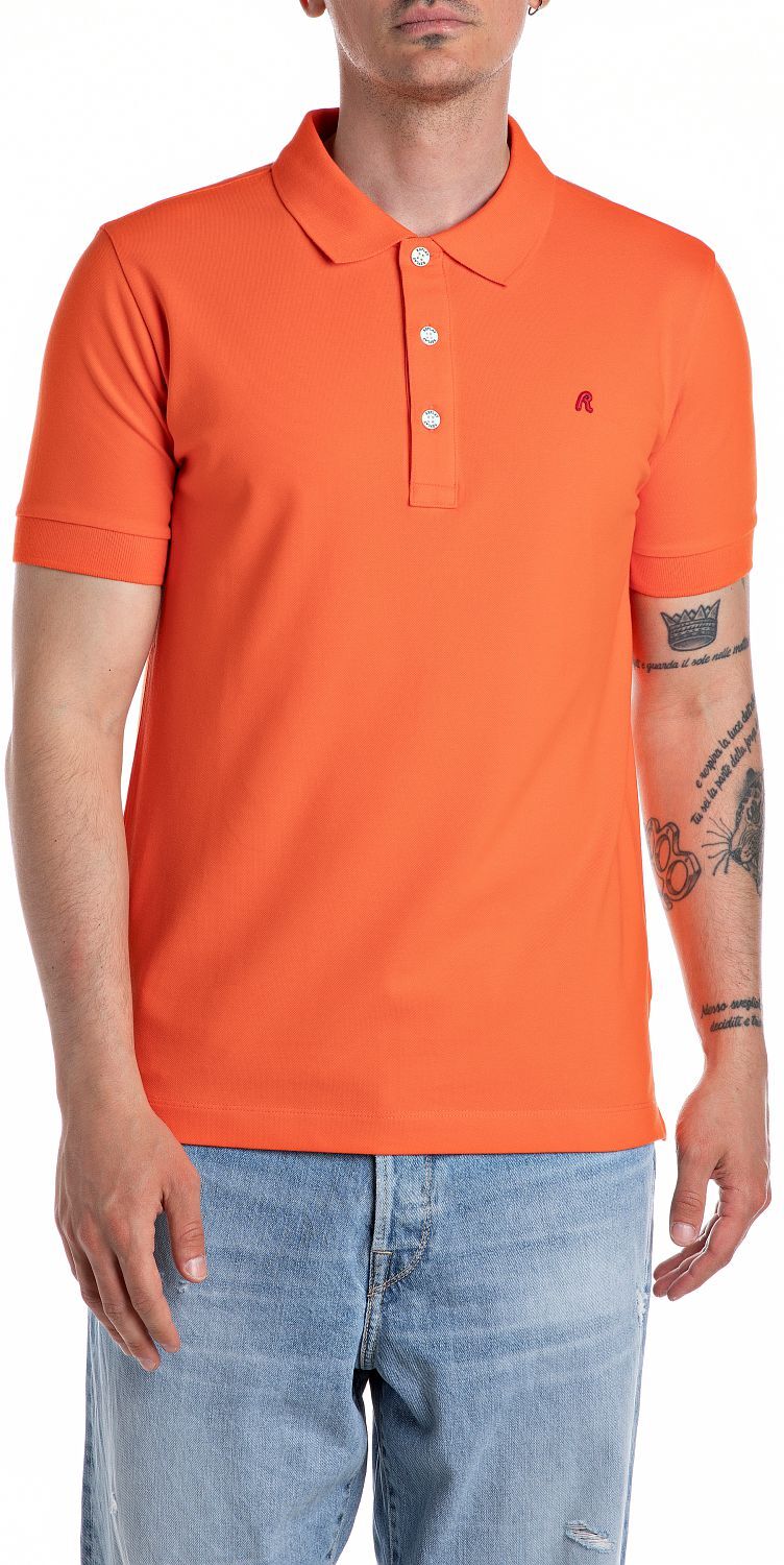 Poloshirt REPLAY, Herren, Gr. S, orange (carrot), Piqué, Obermaterial: 95% Baumwolle, 5% Elasthan, regular fit, Rippstrickbündchen, Shirts Poloshirt carrot S