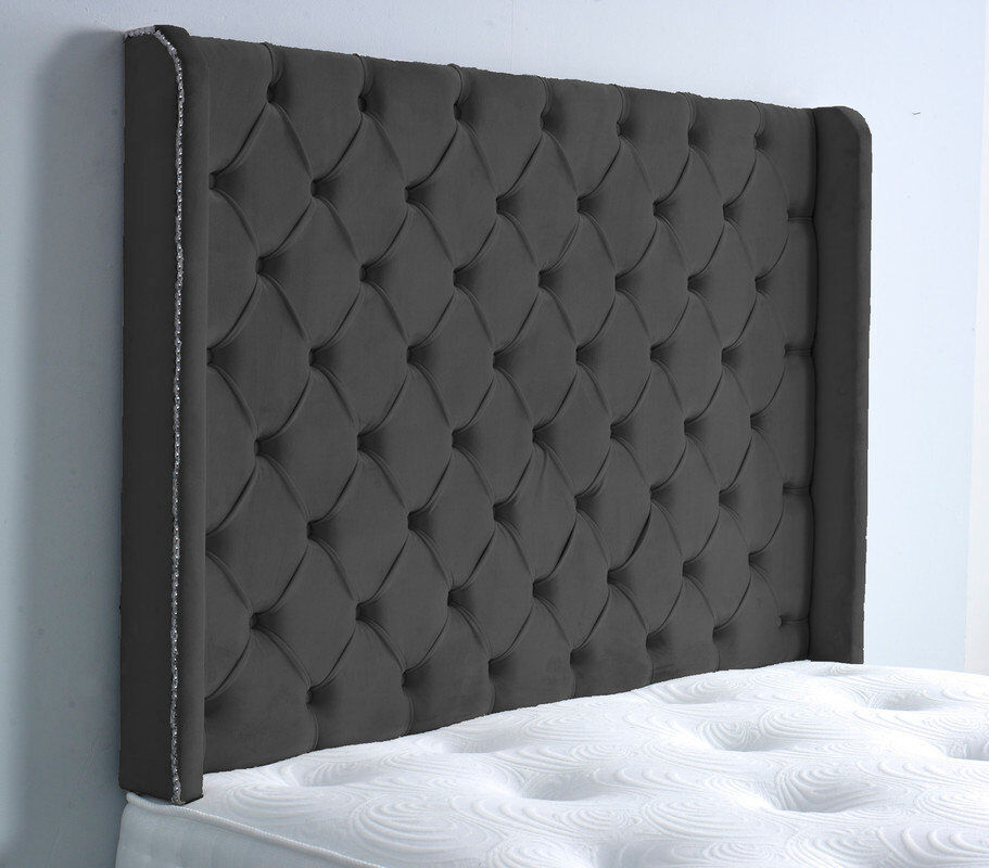 Mercer41 Upholstered Headboard Black Velvet Kingsize (5')