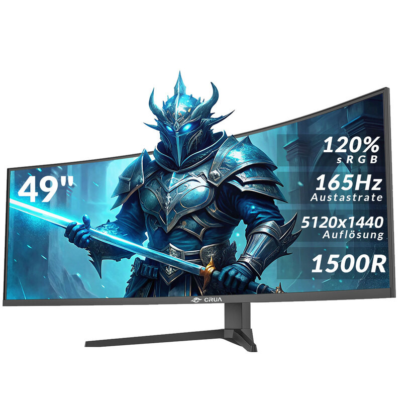 CRUA 49 inch Gebogen Ultrawide Gaming Monitor - DQHD 5120x1440, 165Hz, 32:9, 1500R VA-paneel, AMD FreeSync, HDR10, met RGB-verlichting en hoogteverstelbaarheid