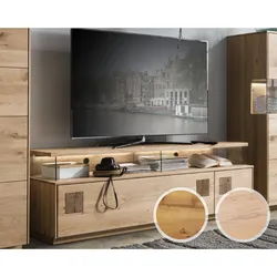 Massivholz »Davos« TV-Board groß Wildeiche bianco geölt / mit Beleuchtung
