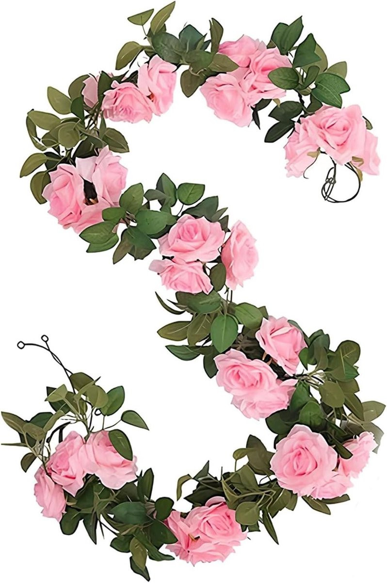 Kunstbloemenslinger Rozen Decoratieve Rank Roze Groen - 180 cm