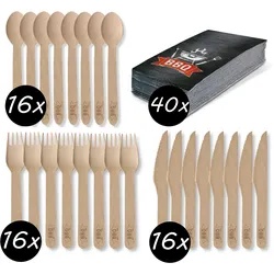 Amscan - BBQ Party Set - Holz-Besteck (48 Teile) + Servietten (40 Stück)