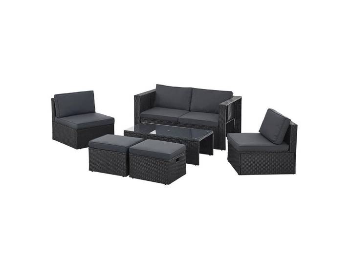 Juskys Loungegarnitur Salou schwarz, Schwarz, Kunststoff, 6, Gartenmöbel, Gartengarnituren, Gartenmöbel-Sets