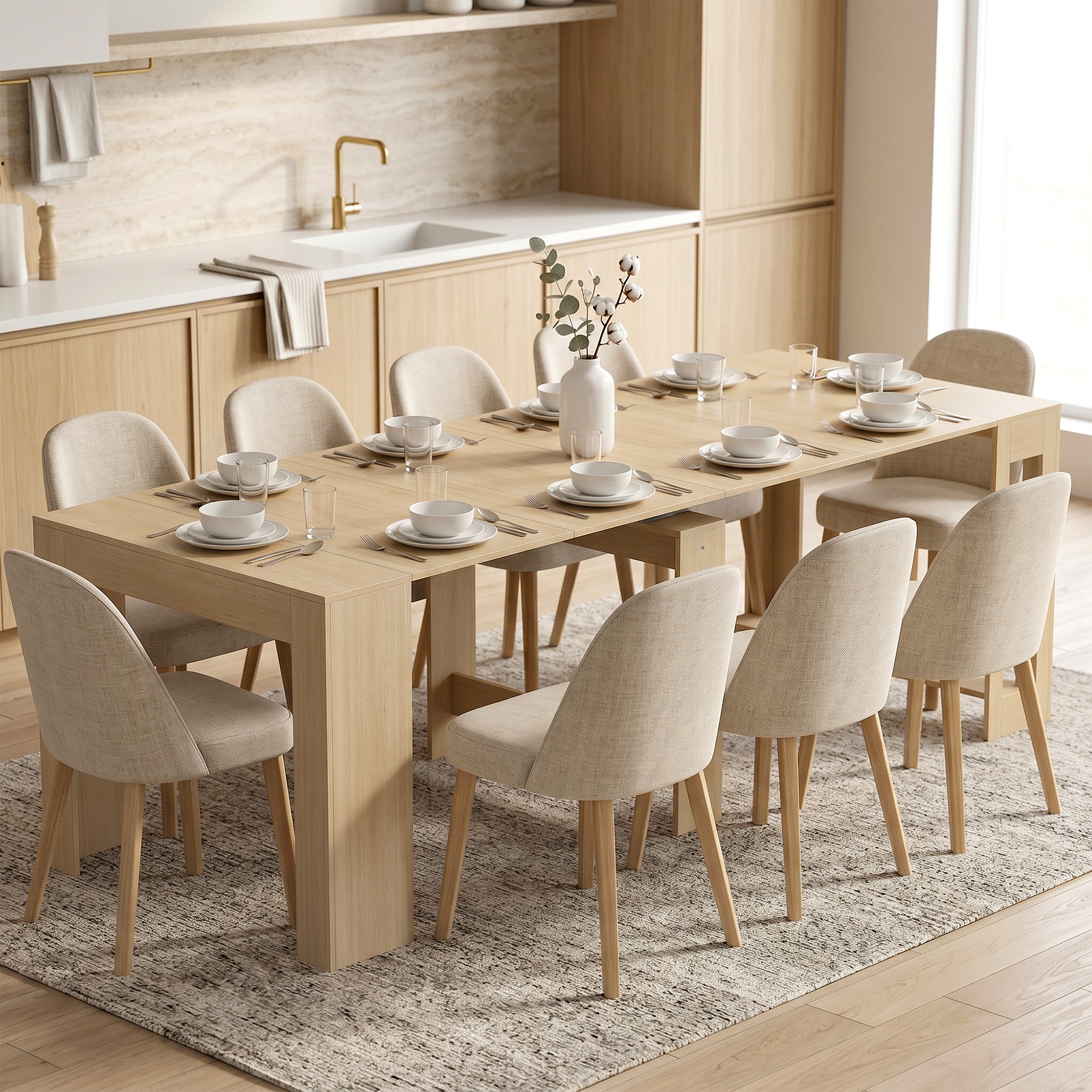 Homcom Tavolo Consolle Estendibile con 5 Lunghezze Regolabili per 10 Persone, Stile Moderno Minimalista, Effetto Legno Chiaro   Aosom Italy