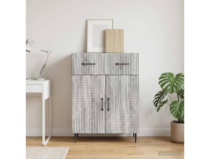 RJPLMFV Anrichte Sonoma, grau, 66 x 34,5 x 89,5 cm, Holz Metallregale, Türen 90°, Schublade, Wandbefestigung inklusive, für Wohnzimmer und Esszimmer