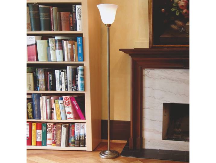 Berliner Messinglampen Deckenfluter HENRIETTE, weiß / opal, für Wohn- / Esszimmer, Glas, Antik, Stehlampe