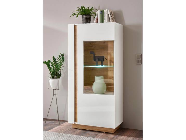 Vitrine HOME AFFAIRE CLAiR Vitrine 22 , weiss (weiß hochglanz, grandson oak), B:72cm H:154cm T:40cm, Holzwerkstoff, Schränke, Vitrine, Höhe 154 cm
