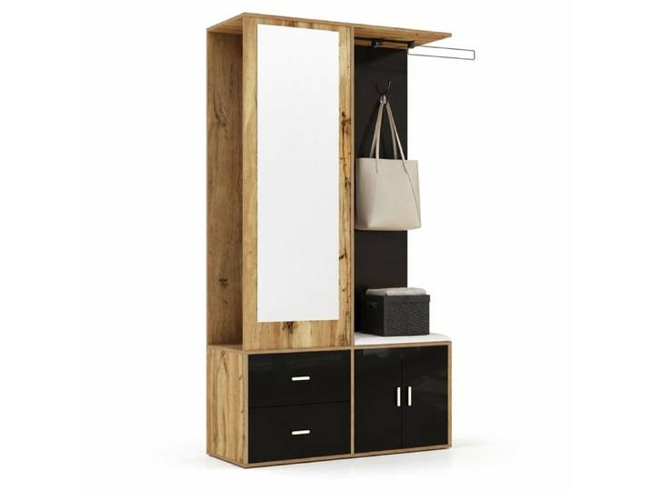 Meuble d'entrée vestiaire avec miroir penderie coulissante banc et porte-chaussures 100x38x180 cm FOLYNA