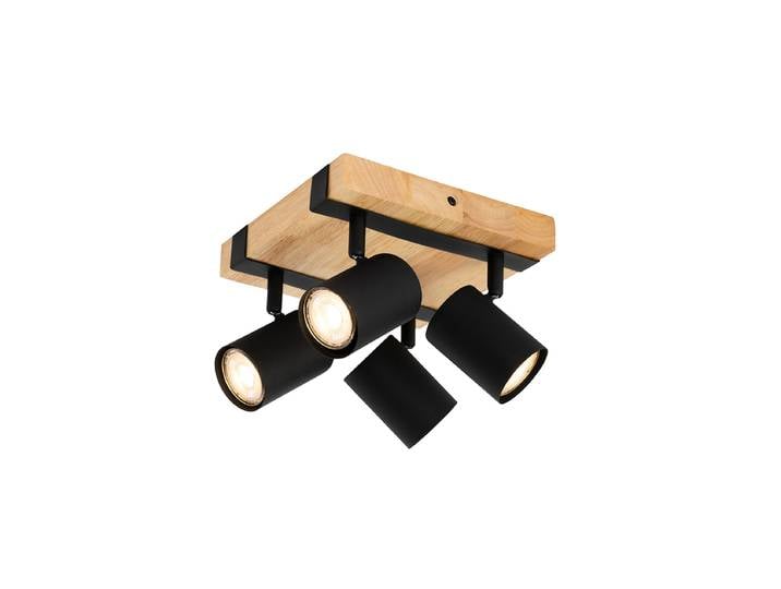 Spot de plafond intelligent noir avec bois 4 lumières réglables