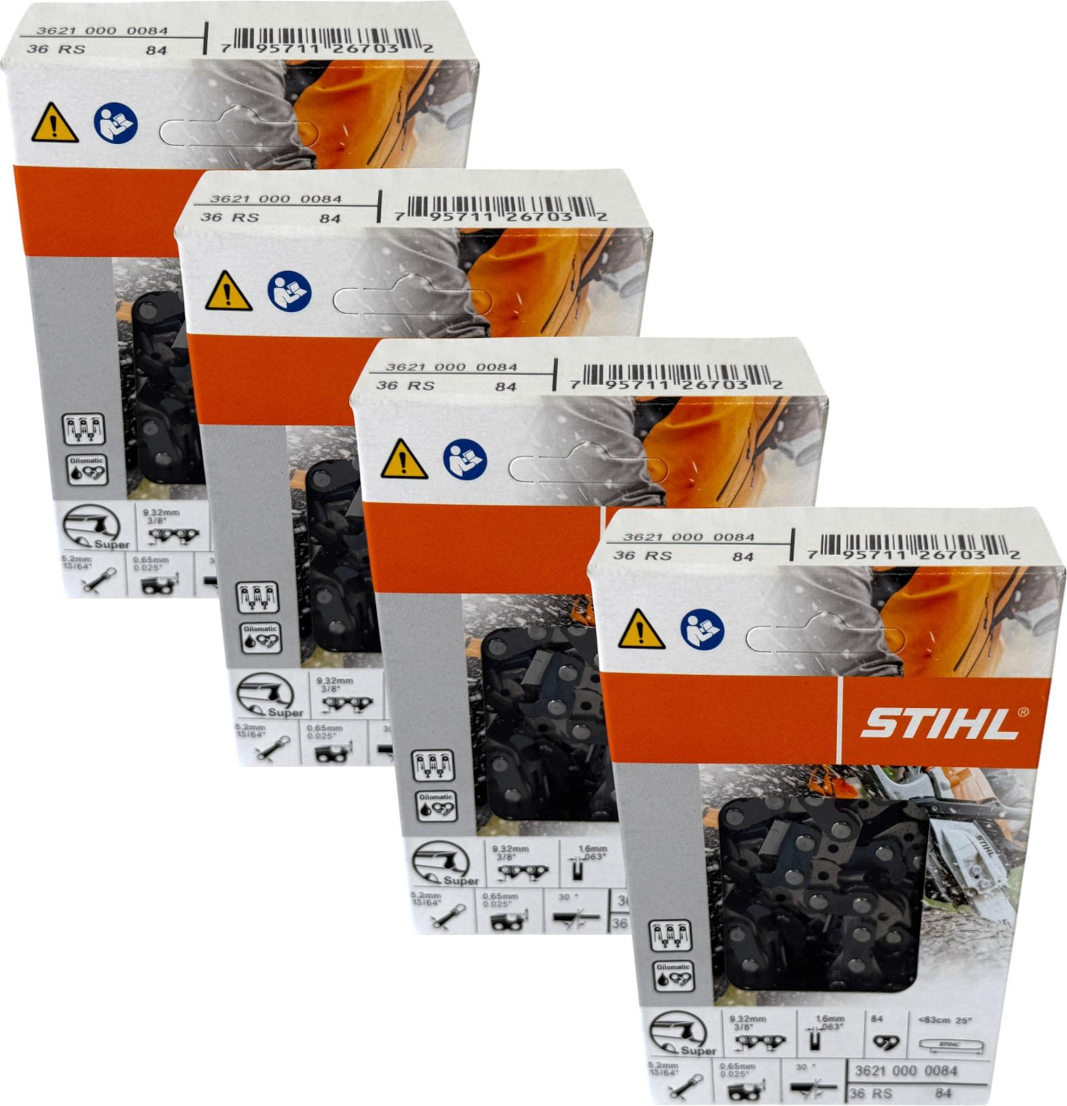 Stihl 4x 3/8" Rapid Super (RS) zaagketting, 63 cm, 1.6 mm, 4 stuks