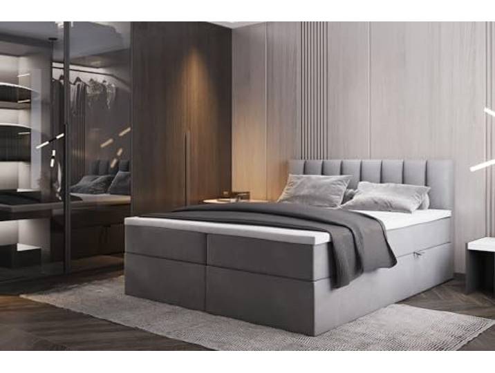 TRADA Boxspringbett mit Bonellmatratze H3 Palermo, 180x200 cm, Grau Elegant Bett mit Matratze, Bettkasten und Topper