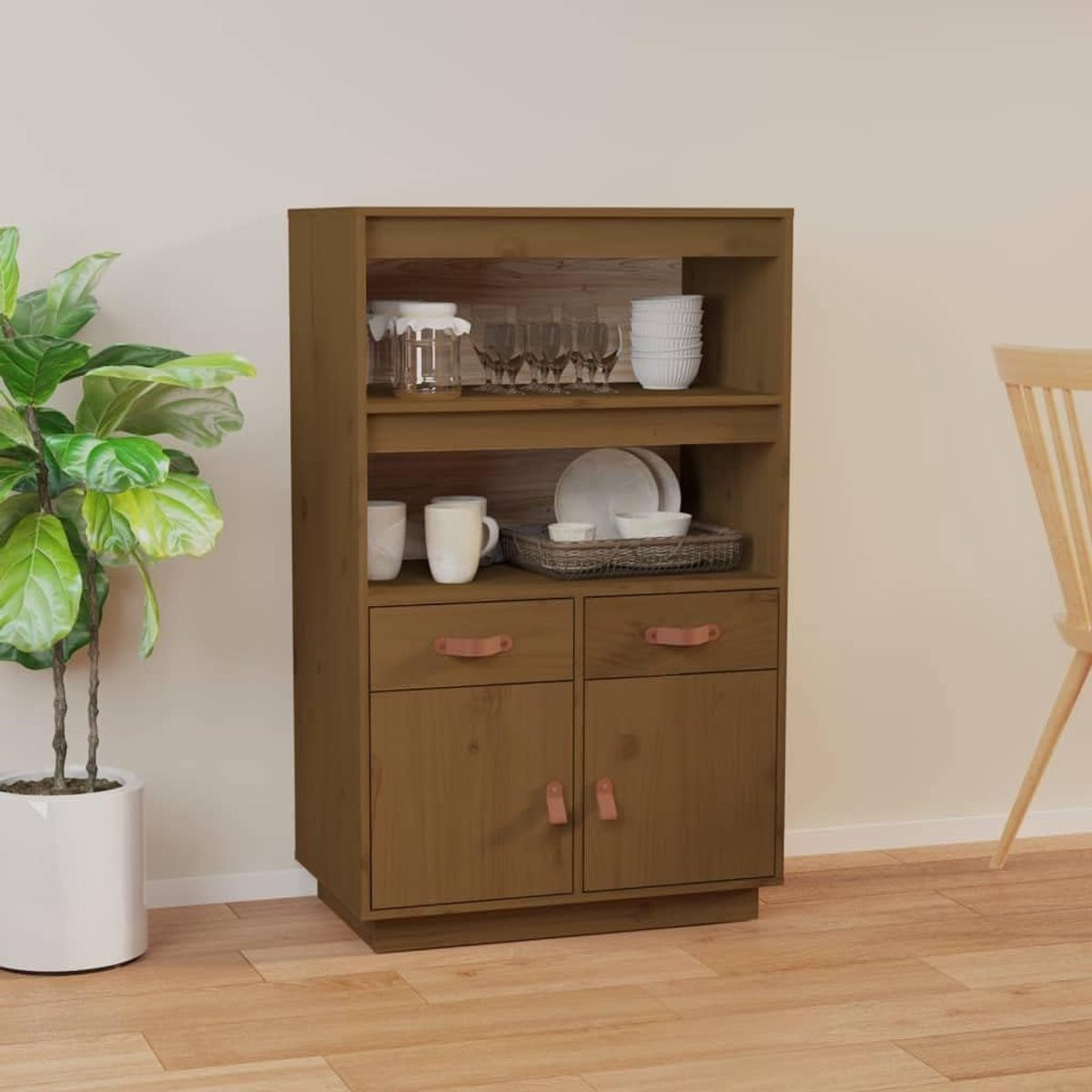 Buffet dressoir bestekkast highboard van massief grenen in honingbruin, B: 67 cm, D: 40 cm, H: 108,5 cm