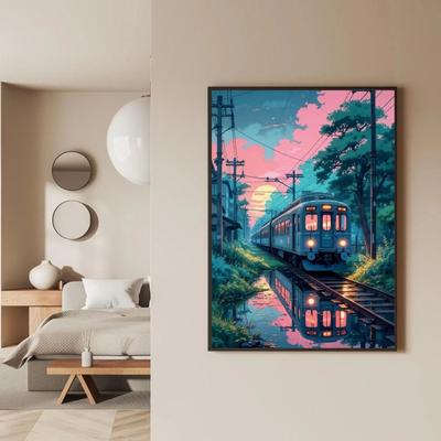 Inspire Essentials Retro Tokyo Rainy Night Canvas Japanese Street Wall Art Poster 21 19.69 X 27.56 In