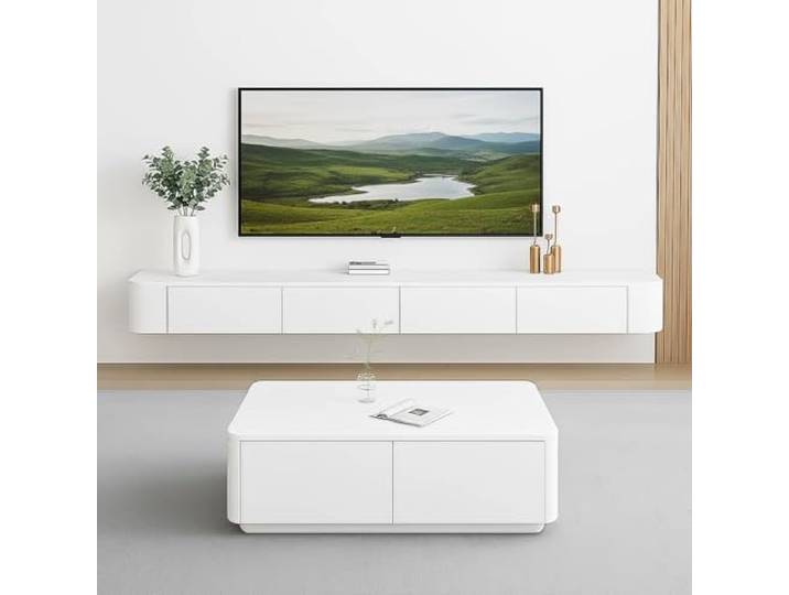 NOYHHAV Schwebender TV Schrank Wandmontierter Fernsehschrank-220CM Weiß