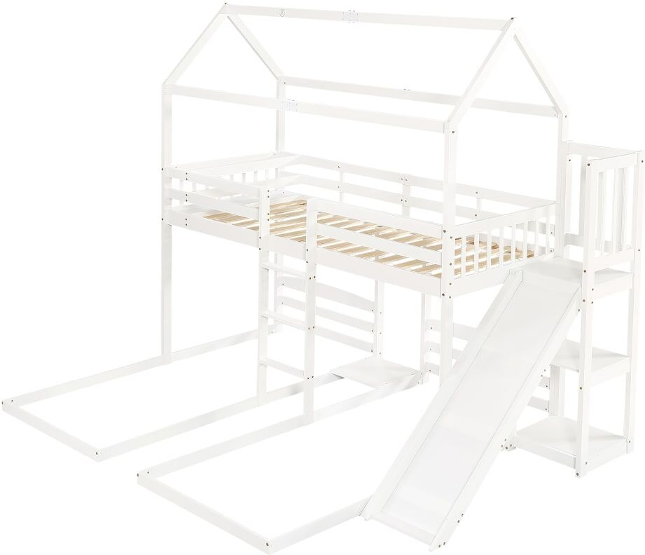 ComfortXL Litera triple casa tobogán blanca 90x200 cm