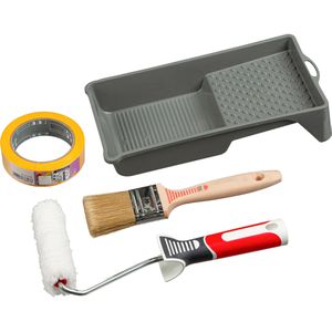 Böttcher-AG Malerset WallStar Set, 5-teilig, mit Farbroller, Farbwalze, Flachpinsel, Malerkrepp & Farbwanne