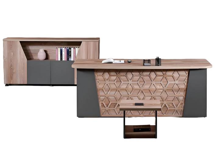 Xlmoebel Büromöbel-Set Büromöbel Set in Holzoptik Braun mit Schreibtisch und Aktenschrank, (Büro Set 4tlg (Bürotisch + Couchtisch + Schrank + Kommode), Hergestellt in Europa