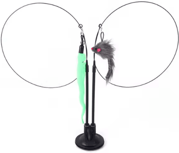Inspire Picks Double Head Suction Cup Cat Teaser Toy Interactive Cat Toy With Mouse, Feather & Bell Attachments style 5