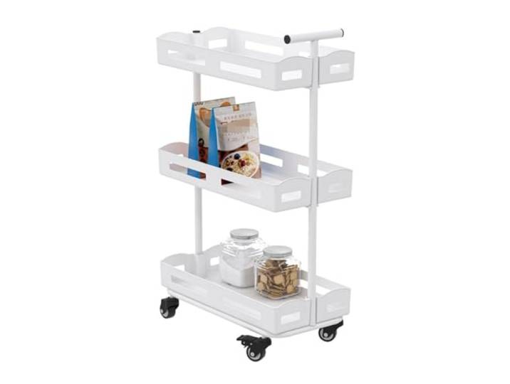 DFHetFH Rollwagen 3-stufiger Rollwagen Mobiler Wagen Rack Wohnzimmer Schlafzimmer Lagerung Küche Lagerwagen Trolley Küchenwagen(White)