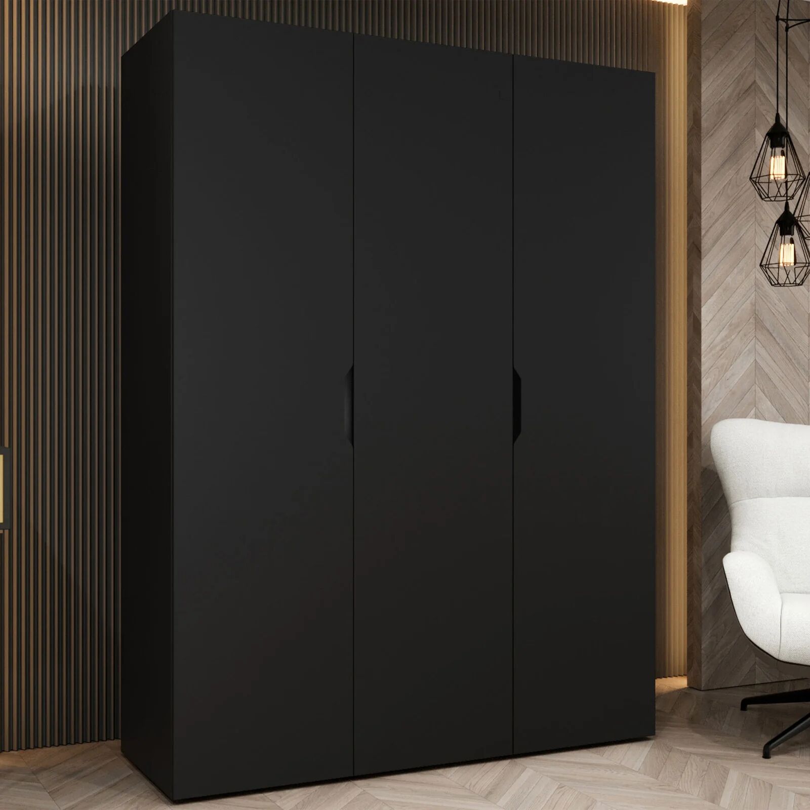 garneroarredamenti Armadio 150x202 cm 3 ante nero opaco Valencia