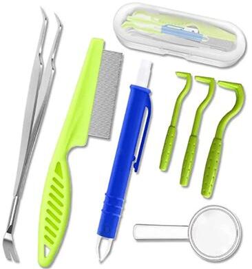 Inspire Select Pet Tick & Flea Removal Kit Easy to Use Hook Extractor + Tweezers Pliers For Dogs & Cats random Color B 7 Pcs