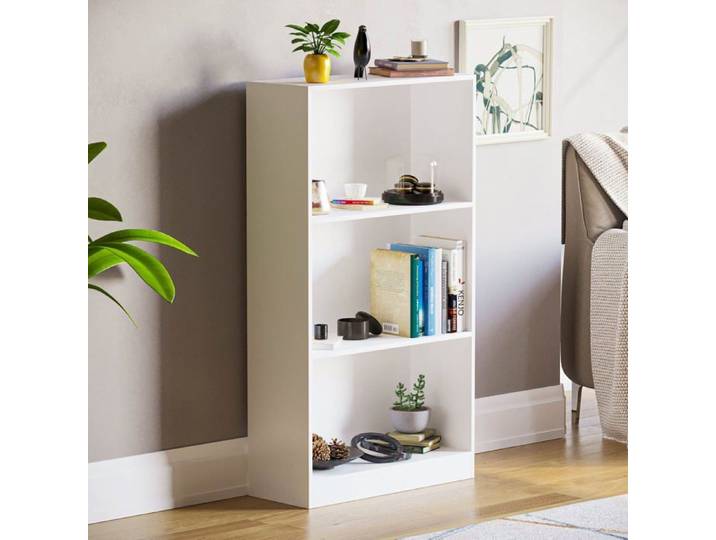 Bibliothèque moyenne Cambridge à 3 niveaux blanche – Étagère de rangement moderne pour bureau ou salon