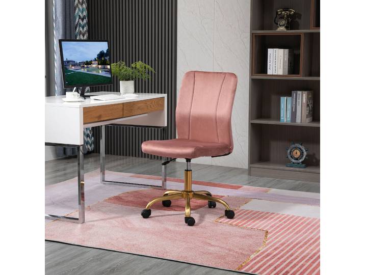 Vinsetto Chaise Bureau Velours Pivotante Rose Doré