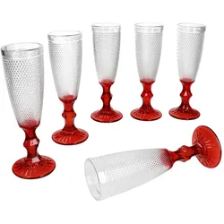 6x Rubin Sektgläser 150ml rot Glas gepunktet Sekt-Flöte Prosecco Champagner