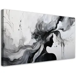 WANDBILD Frau Abstrakt Schwarz-Weiß-Tinte 80x40cm