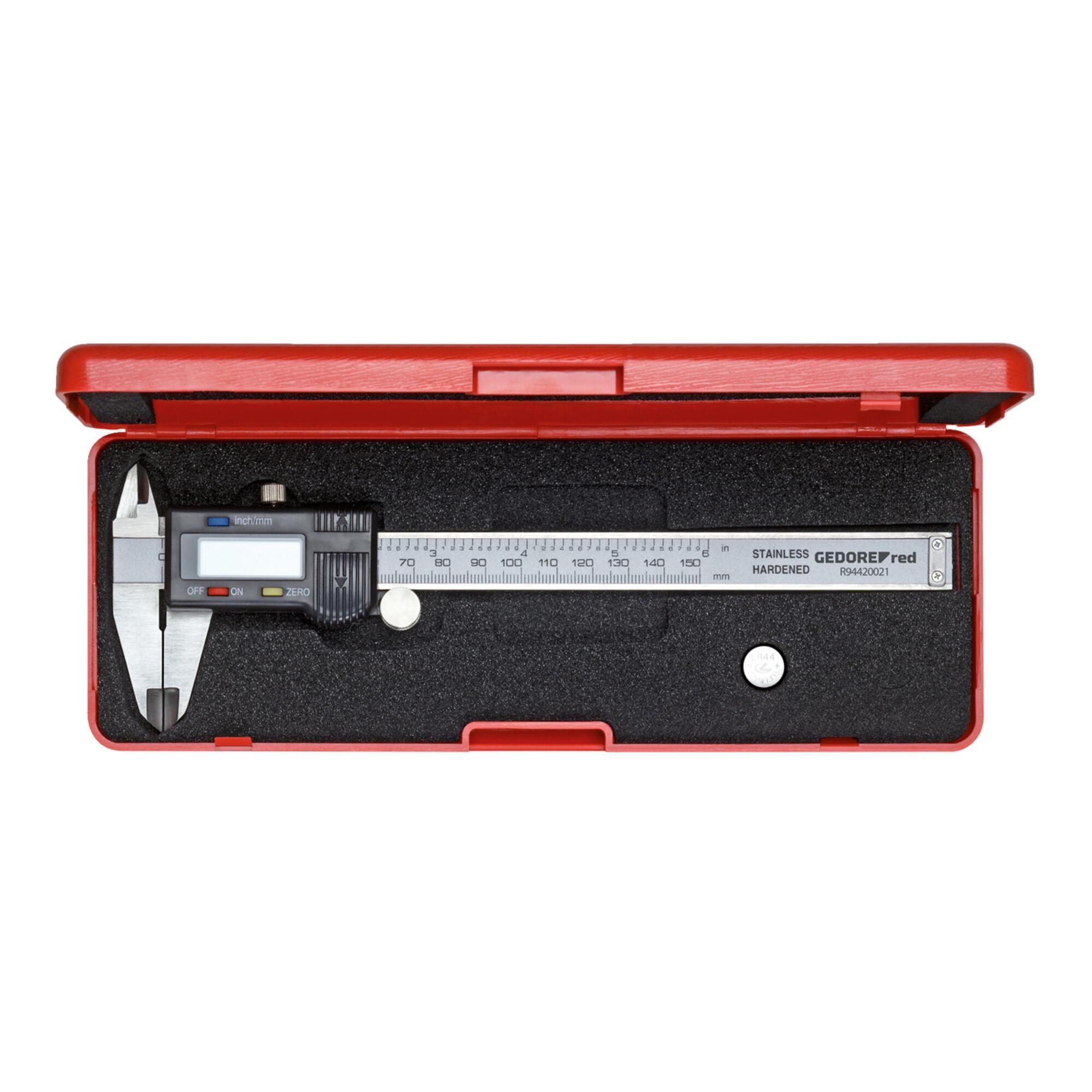 Gedore red digitaler Messschieber, mm/Zoll-Anzeige, Messbereich: 153 mm, 6", Außen-/Innen-/Stufen-/Tiefenmessung, R94420021 (3301430)