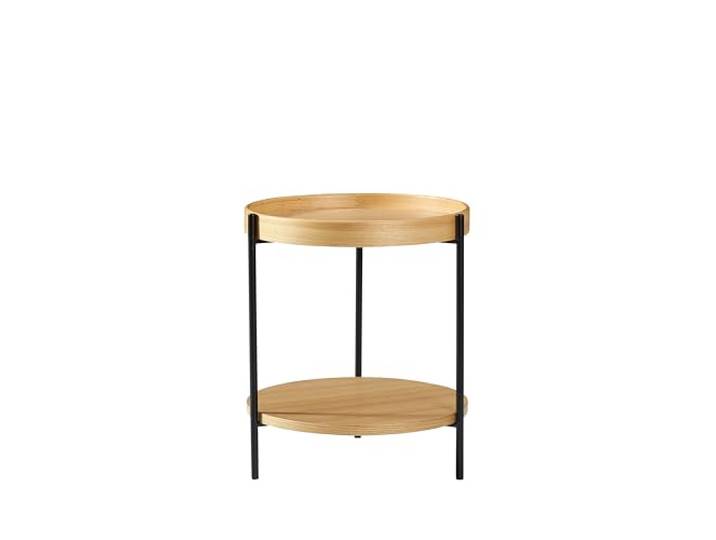 Modern 2-Tier Round Side Table, Nordic Style Wood-Grain Tray End Table with Metal Frame, Sofa Side Table for Living Room (Natural)