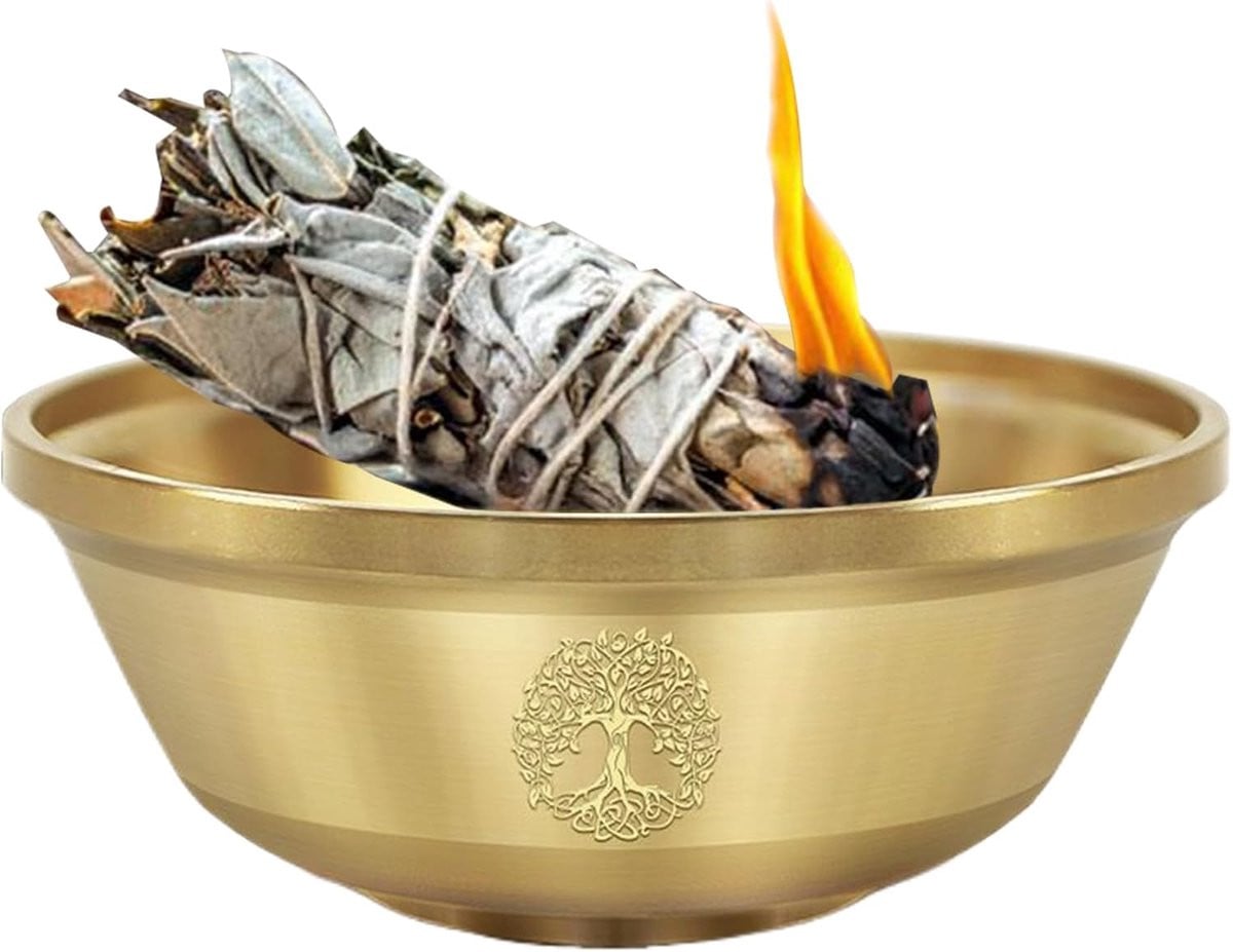 Decoratieve Bronskleurige Schaal met Pentagram Basis voor Meditatie en Rituelen - Diameter: 9 cm