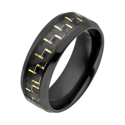 Fingerring JOBO Gr. 68, gold (goldfarben), Fingerringe, Herren, 68, Carbon Edelstahl, Carbon, Edelstahl, Fingerring, Edelstahl schwarz beschichtet mit Carbon-Einlage